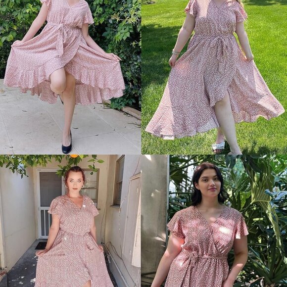 Plus Size Women's Floral Summer Dress Boho Maxi V Neck Short Sleeve - Picture 2 of 7